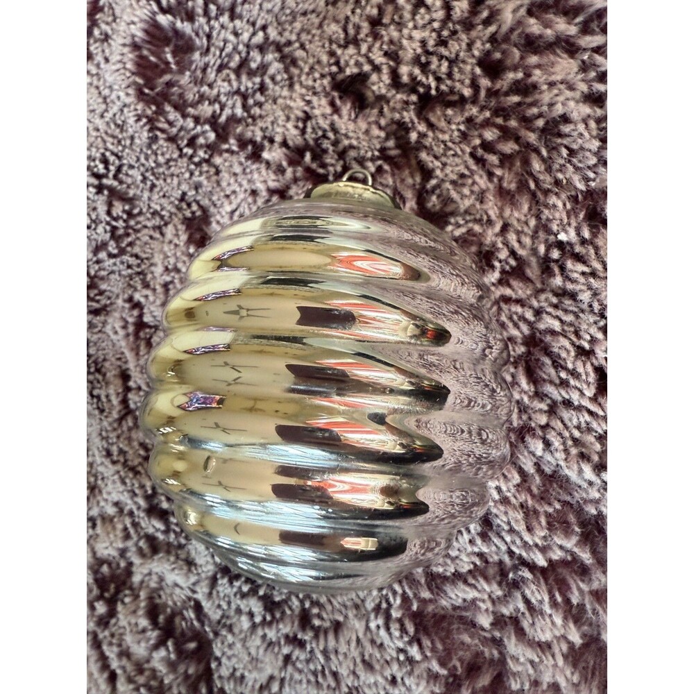Antique Kugel Christmas Ornament Silver Ball Swirl Mercury Glass Vintage